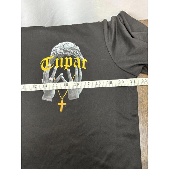 Tupac Black Short Sleeve T-Shirt Size Small Polyester Heat Transfer Image - Picture 3 of 6